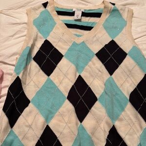 Izod Argyle Sleeveless Sweater - Black, White, Blue